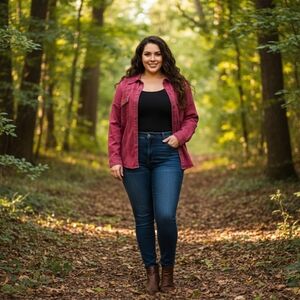 New 3X DG2 Diane Gilman denim snap button studded rhinestone long sleeve shirt